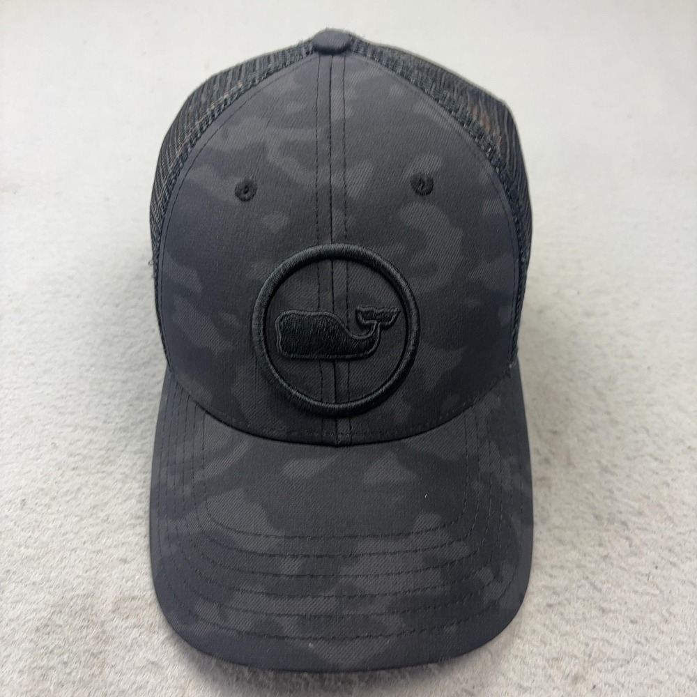 Vineyard Vines Hat Cap Snap Back One Size Black Camo Trucker Whale Logo Mens